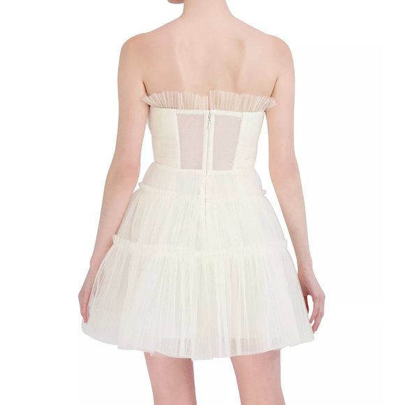 NWT BCBGMAXAZRIA Strapless Tiered Tulle White Mini Dress US 6 - Picture 3 of 10